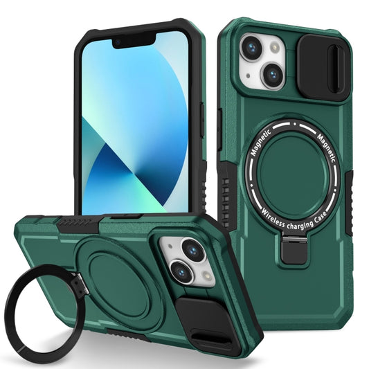 For iPhone 13 Sliding Camshield MagSafe Holder TPU Hybrid PC Phone Case(Deep Green) - iPhone 13 Cases by buy2fix | Online Shopping UK | buy2fix
