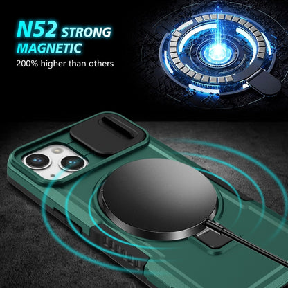 For iPhone 13 Sliding Camshield MagSafe Holder TPU Hybrid PC Phone Case(Deep Green) - iPhone 13 Cases by buy2fix | Online Shopping UK | buy2fix