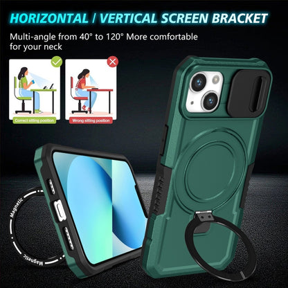 For iPhone 13 Sliding Camshield MagSafe Holder TPU Hybrid PC Phone Case(Deep Green) - iPhone 13 Cases by buy2fix | Online Shopping UK | buy2fix