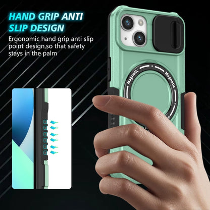 For iPhone 13 Sliding Camshield MagSafe Holder TPU Hybrid PC Phone Case(Light Blue) - iPhone 13 Cases by buy2fix | Online Shopping UK | buy2fix