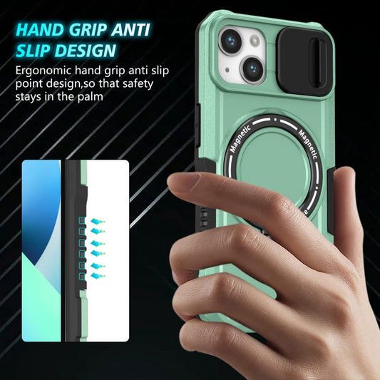 For iPhone 13 Sliding Camshield MagSafe Holder TPU Hybrid PC Phone Case(Light Blue) - iPhone 13 Cases by buy2fix | Online Shopping UK | buy2fix