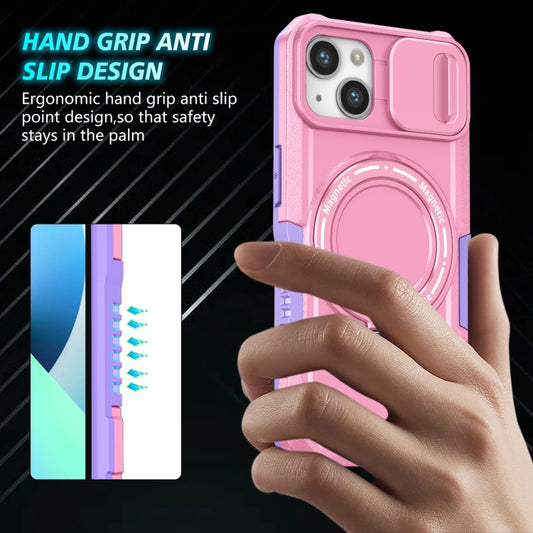 For iPhone 13 Sliding Camshield MagSafe Holder TPU Hybrid PC Phone Case(Purple Pink) - iPhone 13 Cases by buy2fix | Online Shopping UK | buy2fix