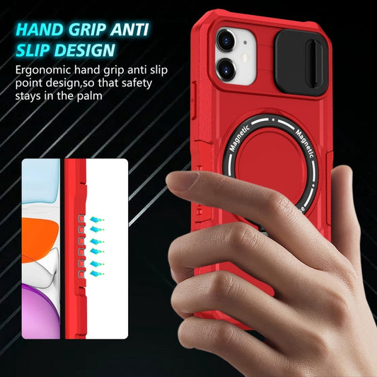 For iPhone 12 Sliding Camshield MagSafe Holder TPU Hybrid PC Phone Case(Red) - iPhone 12 / 12 Pro Cases by buy2fix | Online Shopping UK | buy2fix