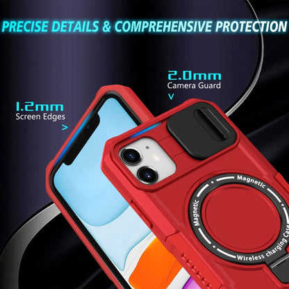 For iPhone 12 Sliding Camshield MagSafe Holder TPU Hybrid PC Phone Case(Red) - iPhone 12 / 12 Pro Cases by buy2fix | Online Shopping UK | buy2fix