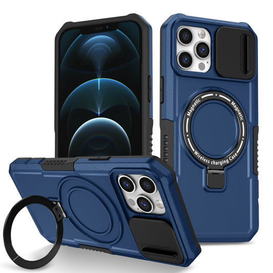 For iPhone 12 Pro Max Sliding Camshield MagSafe Holder TPU Hybrid PC Phone Case(Royal Blue) - iPhone 12 Pro Max Cases by buy2fix | Online Shopping UK | buy2fix