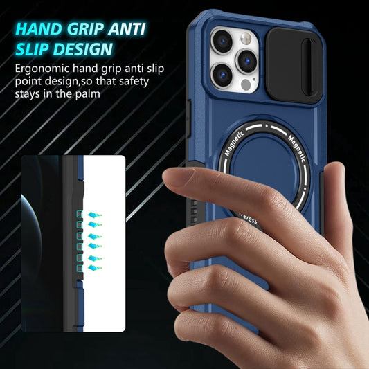 For iPhone 12 Pro Max Sliding Camshield MagSafe Holder TPU Hybrid PC Phone Case(Royal Blue) - iPhone 12 Pro Max Cases by buy2fix | Online Shopping UK | buy2fix