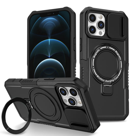 For iPhone 12 Pro Max Sliding Camshield MagSafe Holder TPU Hybrid PC Phone Case(Black) - iPhone 12 Pro Max Cases by buy2fix | Online Shopping UK | buy2fix