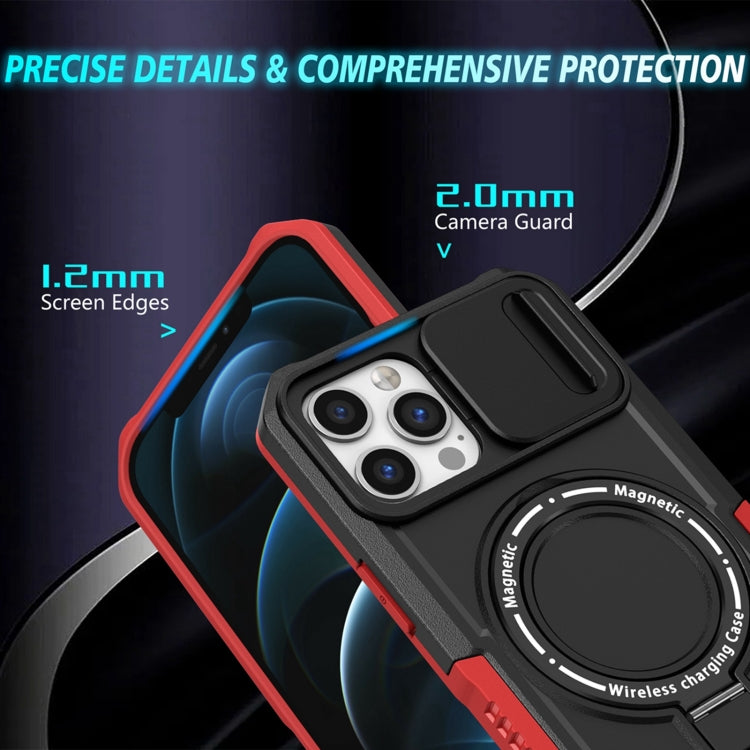 For iPhone 12 Pro Max Sliding Camshield MagSafe Holder TPU Hybrid PC Phone Case(Black Red) - iPhone 12 Pro Max Cases by buy2fix | Online Shopping UK | buy2fix