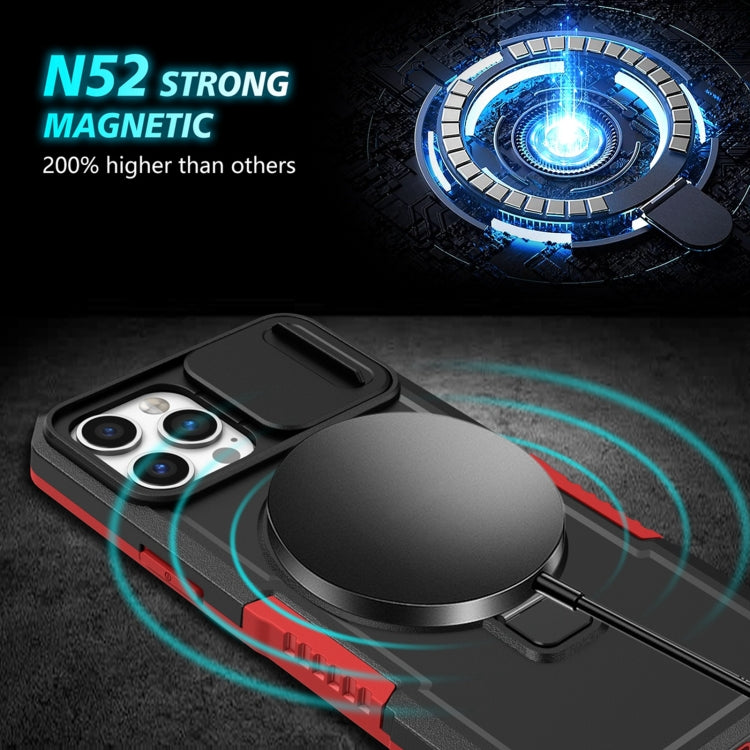 For iPhone 12 Pro Max Sliding Camshield MagSafe Holder TPU Hybrid PC Phone Case(Black Red) - iPhone 12 Pro Max Cases by buy2fix | Online Shopping UK | buy2fix