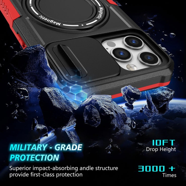 For iPhone 12 Pro Max Sliding Camshield MagSafe Holder TPU Hybrid PC Phone Case(Black Red) - iPhone 12 Pro Max Cases by buy2fix | Online Shopping UK | buy2fix
