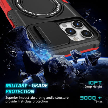 For iPhone 12 Pro Max Sliding Camshield MagSafe Holder TPU Hybrid PC Phone Case(Black Red) - iPhone 12 Pro Max Cases by buy2fix | Online Shopping UK | buy2fix
