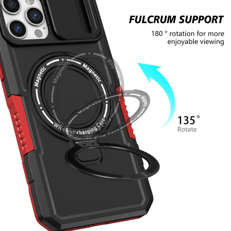 For iPhone 12 Pro Max Sliding Camshield MagSafe Holder TPU Hybrid PC Phone Case(Black Red) - iPhone 12 Pro Max Cases by buy2fix | Online Shopping UK | buy2fix
