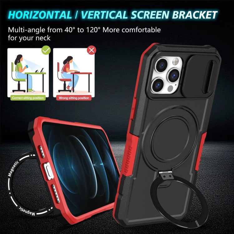 For iPhone 12 Pro Max Sliding Camshield MagSafe Holder TPU Hybrid PC Phone Case(Black Red) - iPhone 12 Pro Max Cases by buy2fix | Online Shopping UK | buy2fix