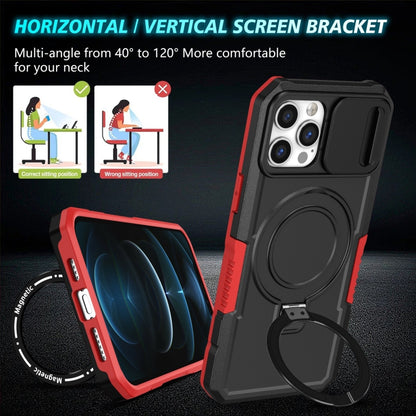 For iPhone 12 Pro Max Sliding Camshield MagSafe Holder TPU Hybrid PC Phone Case(Black Red) - iPhone 12 Pro Max Cases by buy2fix | Online Shopping UK | buy2fix