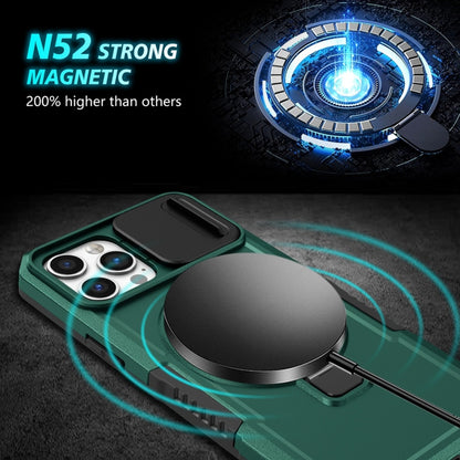 For iPhone 12 Pro Max Sliding Camshield MagSafe Holder TPU Hybrid PC Phone Case(Deep Green) - iPhone 12 Pro Max Cases by buy2fix | Online Shopping UK | buy2fix