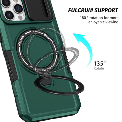 For iPhone 12 Pro Max Sliding Camshield MagSafe Holder TPU Hybrid PC Phone Case(Deep Green) - iPhone 12 Pro Max Cases by buy2fix | Online Shopping UK | buy2fix