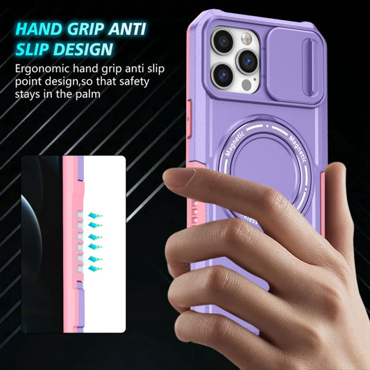 For iPhone 12 Pro Sliding Camshield MagSafe Holder TPU Hybrid PC Phone Case(Pink Purple) - iPhone 12 / 12 Pro Cases by buy2fix | Online Shopping UK | buy2fix