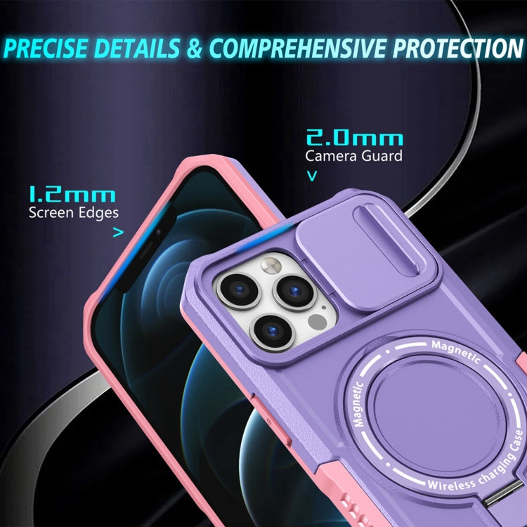 For iPhone 12 Pro Sliding Camshield MagSafe Holder TPU Hybrid PC Phone Case(Pink Purple) - iPhone 12 / 12 Pro Cases by buy2fix | Online Shopping UK | buy2fix