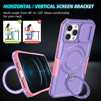 For iPhone 12 Pro Sliding Camshield MagSafe Holder TPU Hybrid PC Phone Case(Pink Purple) - iPhone 12 / 12 Pro Cases by buy2fix | Online Shopping UK | buy2fix