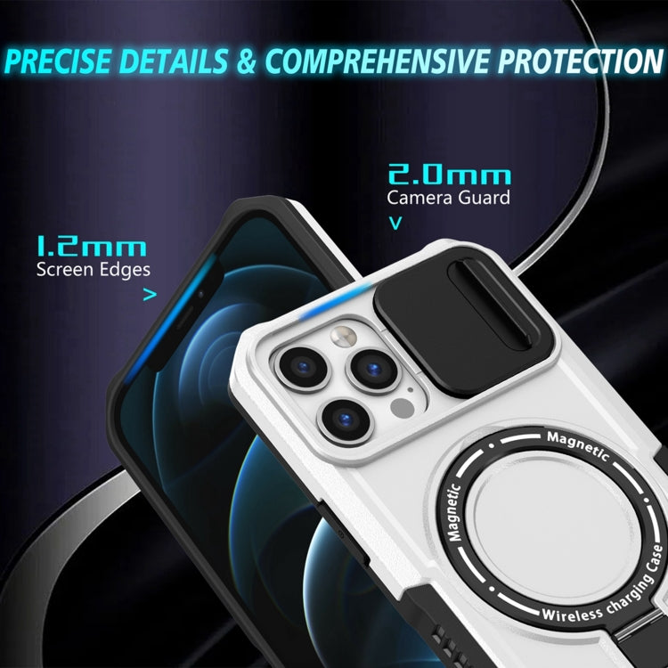 For iPhone 12 Pro Sliding Camshield MagSafe Holder TPU Hybrid PC Phone Case(Black White) by buy2fix