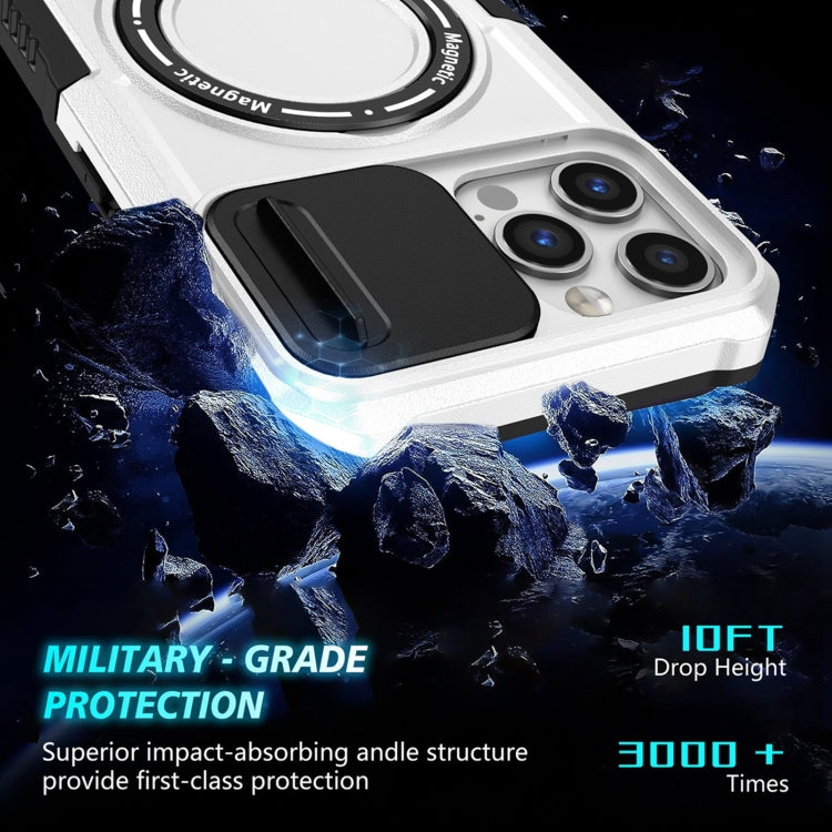 For iPhone 12 Pro Sliding Camshield MagSafe Holder TPU Hybrid PC Phone Case(Black White) by buy2fix