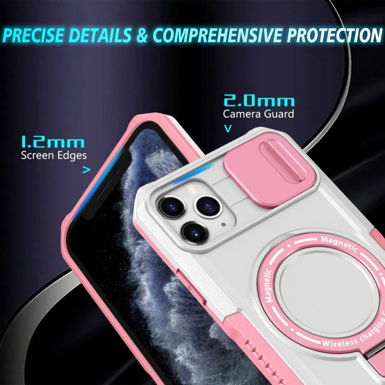 For iPhone 11 Pro Max Sliding Camshield MagSafe Holder TPU Hybrid PC Phone Case(Pink White) by buy2fix