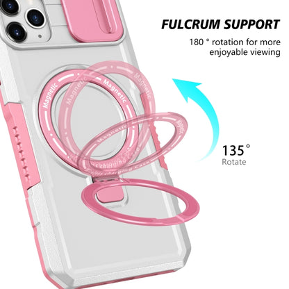 For iPhone 11 Pro Max Sliding Camshield MagSafe Holder TPU Hybrid PC Phone Case(Pink White) by buy2fix
