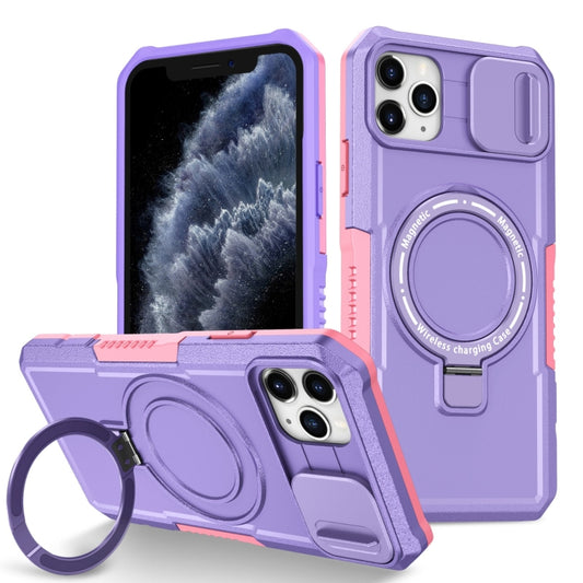 For iPhone 11 Pro Max Sliding Camshield MagSafe Holder TPU Hybrid PC Phone Case(Pink Purple) - iPhone 11 Pro Max Cases by buy2fix | Online Shopping UK | buy2fix