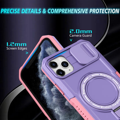 For iPhone 11 Pro Max Sliding Camshield MagSafe Holder TPU Hybrid PC Phone Case(Pink Purple) - iPhone 11 Pro Max Cases by buy2fix | Online Shopping UK | buy2fix
