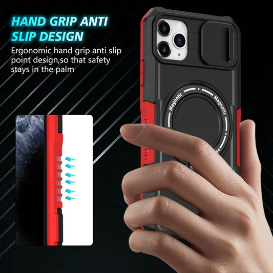 For iPhone 11 Pro Max Sliding Camshield MagSafe Holder TPU Hybrid PC Phone Case(Black Red) - iPhone 11 Pro Max Cases by buy2fix | Online Shopping UK | buy2fix