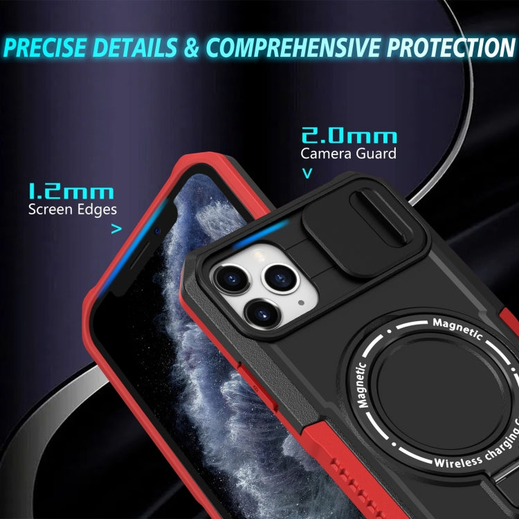 For iPhone 11 Pro Max Sliding Camshield MagSafe Holder TPU Hybrid PC Phone Case(Black Red) - iPhone 11 Pro Max Cases by buy2fix | Online Shopping UK | buy2fix