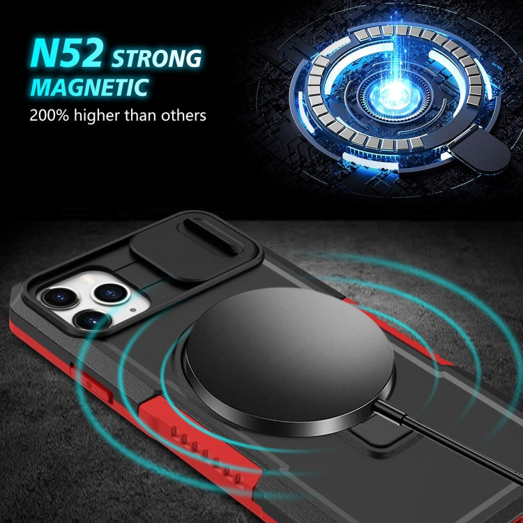 For iPhone 11 Pro Max Sliding Camshield MagSafe Holder TPU Hybrid PC Phone Case(Black Red) - iPhone 11 Pro Max Cases by buy2fix | Online Shopping UK | buy2fix