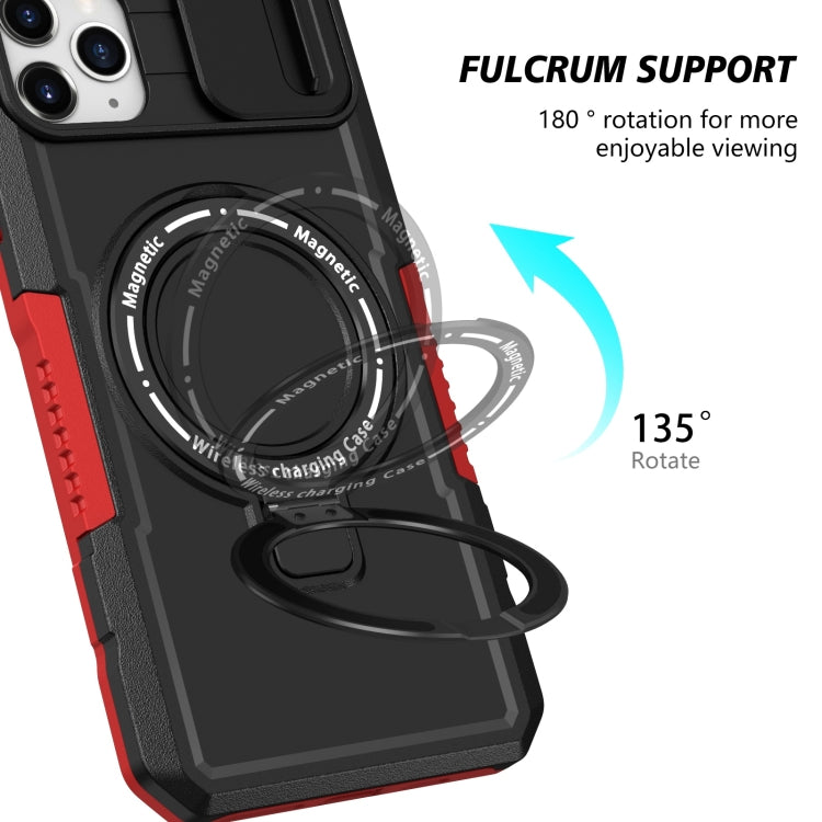 For iPhone 11 Pro Max Sliding Camshield MagSafe Holder TPU Hybrid PC Phone Case(Black Red) - iPhone 11 Pro Max Cases by buy2fix | Online Shopping UK | buy2fix