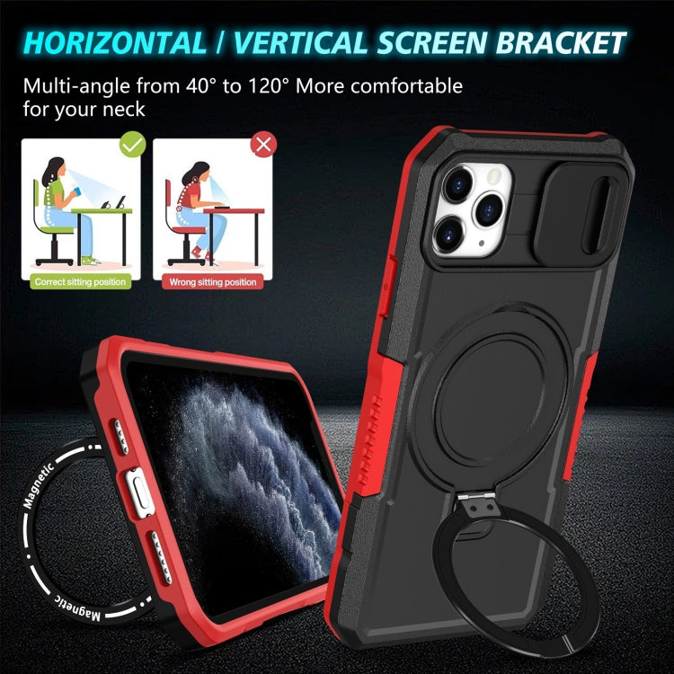 For iPhone 11 Pro Max Sliding Camshield MagSafe Holder TPU Hybrid PC Phone Case(Black Red) - iPhone 11 Pro Max Cases by buy2fix | Online Shopping UK | buy2fix