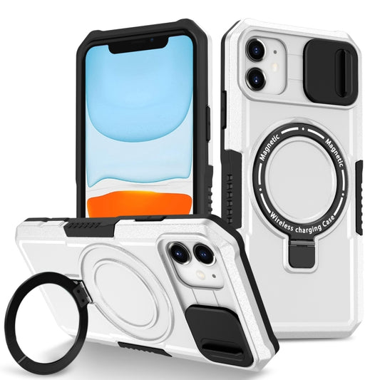 For iPhone 11 Sliding Camshield MagSafe Holder TPU Hybrid PC Phone Case(Black White) - iPhone 11 Cases by buy2fix | Online Shopping UK | buy2fix