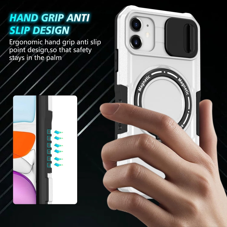 For iPhone 11 Sliding Camshield MagSafe Holder TPU Hybrid PC Phone Case(Black White) - iPhone 11 Cases by buy2fix | Online Shopping UK | buy2fix