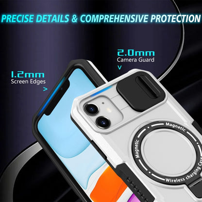 For iPhone 11 Sliding Camshield MagSafe Holder TPU Hybrid PC Phone Case(Black White) - iPhone 11 Cases by buy2fix | Online Shopping UK | buy2fix