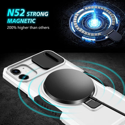 For iPhone 11 Sliding Camshield MagSafe Holder TPU Hybrid PC Phone Case(Black White) - iPhone 11 Cases by buy2fix | Online Shopping UK | buy2fix