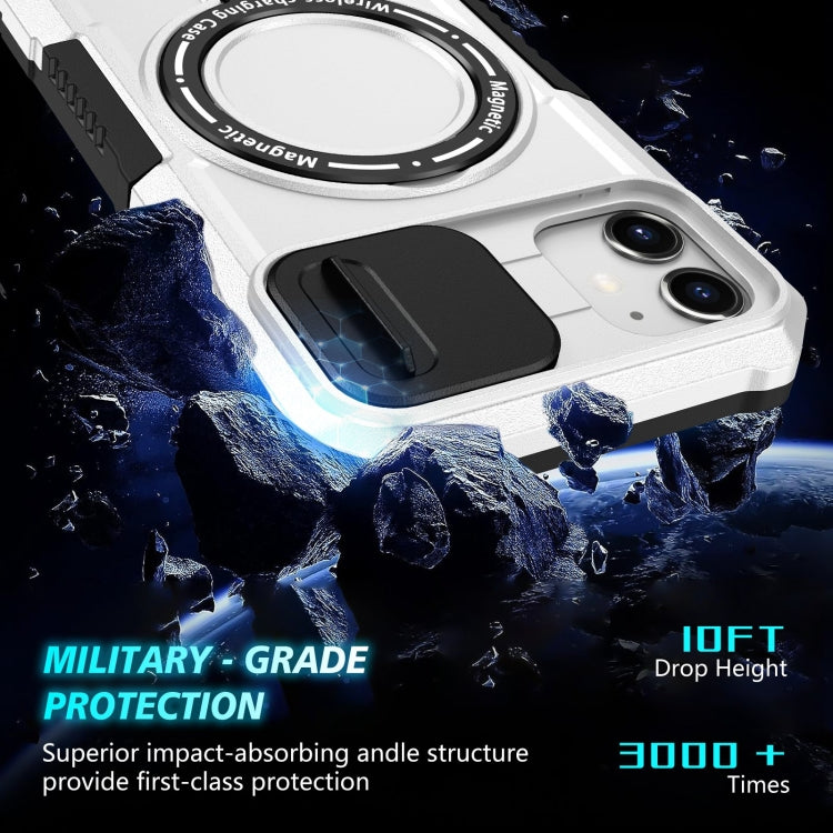 For iPhone 11 Sliding Camshield MagSafe Holder TPU Hybrid PC Phone Case(Black White) - iPhone 11 Cases by buy2fix | Online Shopping UK | buy2fix