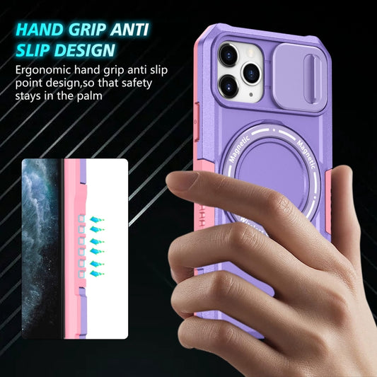 For iPhone 11 Pro Sliding Camshield MagSafe Holder TPU Hybrid PC Phone Case(Pink Purple) - iPhone 11 Pro Cases by buy2fix | Online Shopping UK | buy2fix