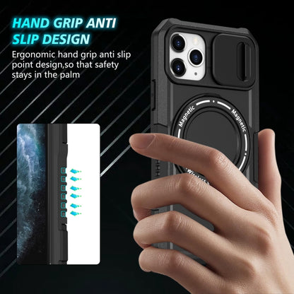 For iPhone 11 Pro Sliding Camshield MagSafe Holder TPU Hybrid PC Phone Case(Black) - iPhone 11 Pro Cases by buy2fix | Online Shopping UK | buy2fix