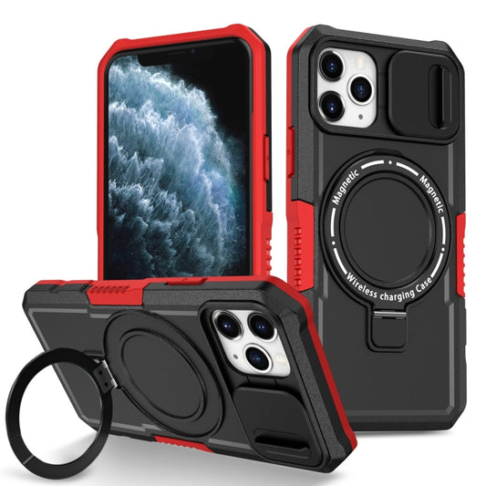 For iPhone 11 Pro Sliding Camshield MagSafe Holder TPU Hybrid PC Phone Case(Black Red) - iPhone 11 Pro Cases by buy2fix | Online Shopping UK | buy2fix