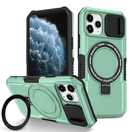 For iPhone 11 Pro Sliding Camshield MagSafe Holder TPU Hybrid PC Phone Case(Light Blue) by buy2fix
