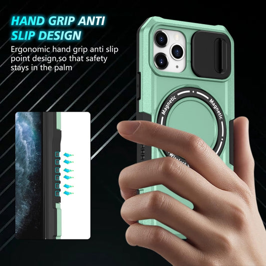 For iPhone 11 Pro Sliding Camshield MagSafe Holder TPU Hybrid PC Phone Case(Light Blue) by buy2fix