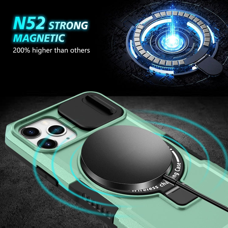 For iPhone 11 Pro Sliding Camshield MagSafe Holder TPU Hybrid PC Phone Case(Light Blue) by buy2fix