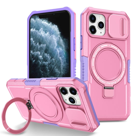 For iPhone 11 Pro Sliding Camshield MagSafe Holder TPU Hybrid PC Phone Case(Purple Pink) - iPhone 11 Pro Cases by buy2fix | Online Shopping UK | buy2fix