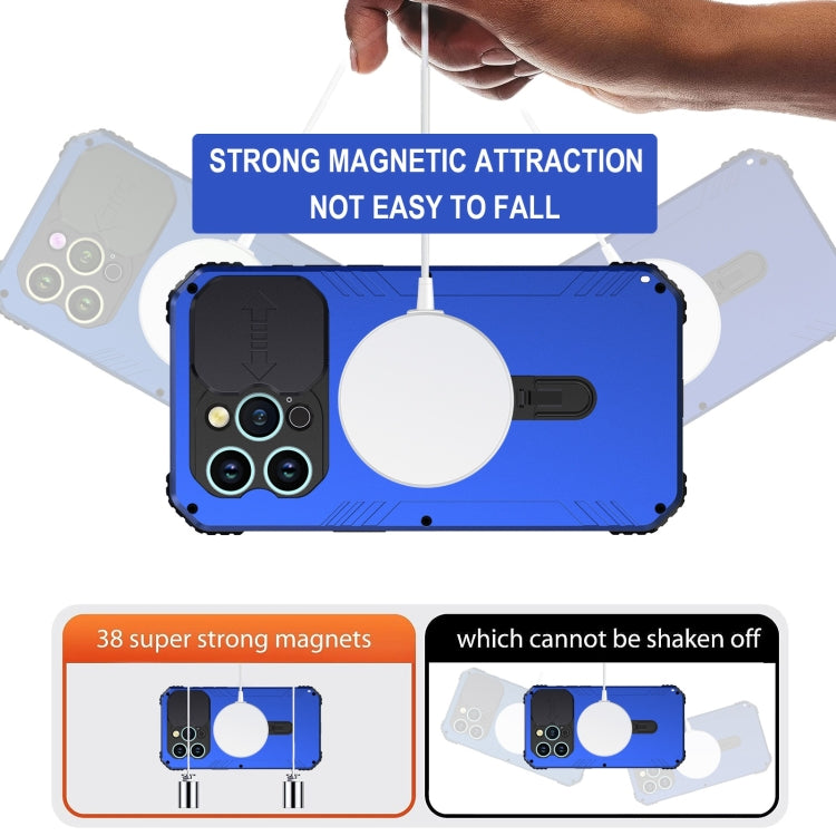 For iPhone 15 Pro Max Camera Shield MagSafe Holder Life Waterproof Phone Case(Blue) by buy2fix