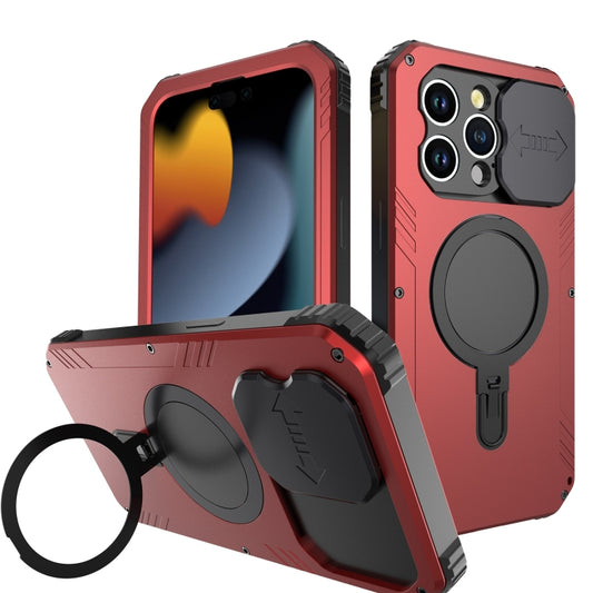 For iPhone 15 Pro Max Camera Shield MagSafe Holder Life Waterproof Phone Case(Red) - iPhone 15 Pro Max Cases by buy2fix | Online Shopping UK | buy2fix
