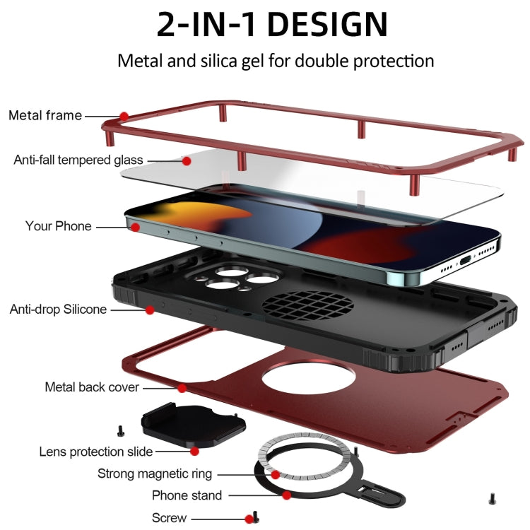 For iPhone 15 Pro Max Camera Shield MagSafe Holder Life Waterproof Phone Case(Red) - iPhone 15 Pro Max Cases by buy2fix | Online Shopping UK | buy2fix