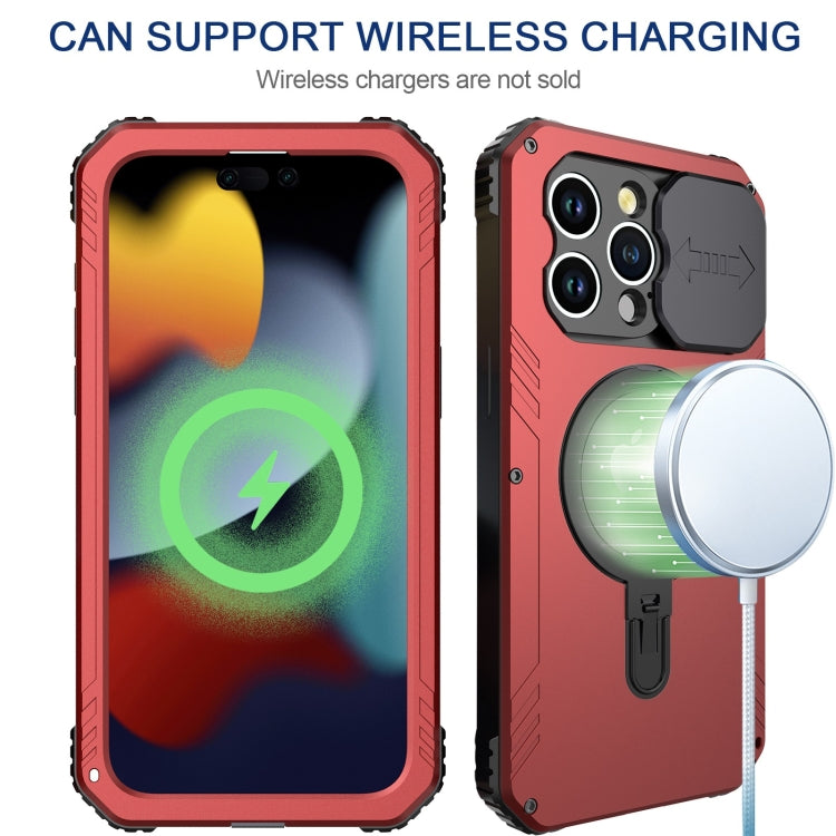 For iPhone 15 Pro Max Camera Shield MagSafe Holder Life Waterproof Phone Case(Red) - iPhone 15 Pro Max Cases by buy2fix | Online Shopping UK | buy2fix
